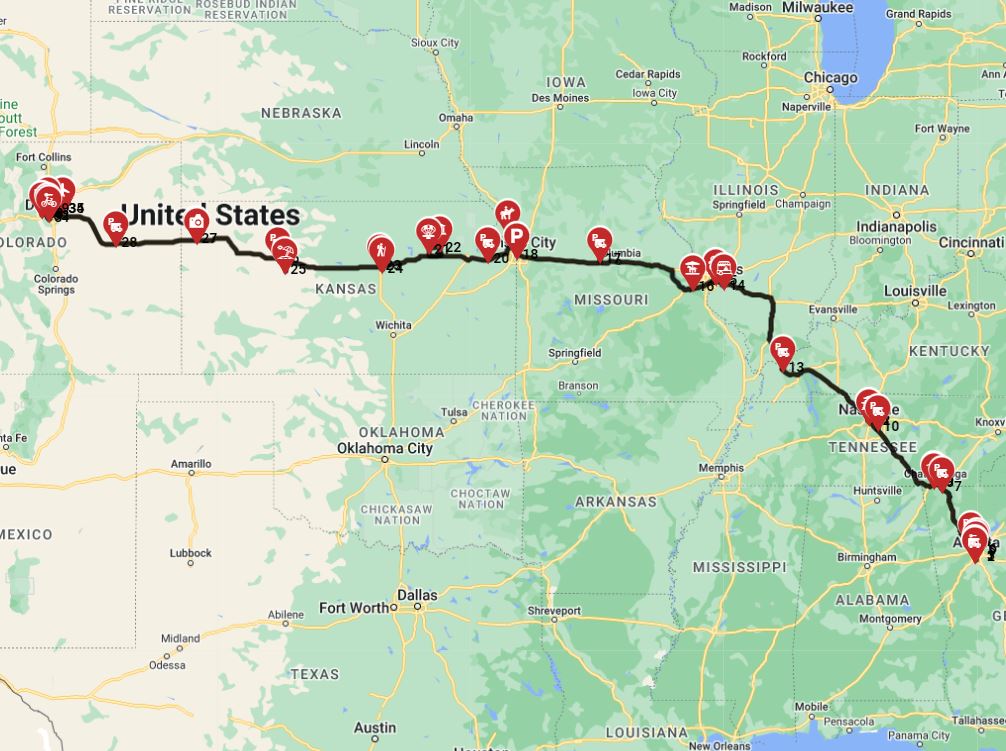 2 weeks motorhome trip from Atlanta to Denver